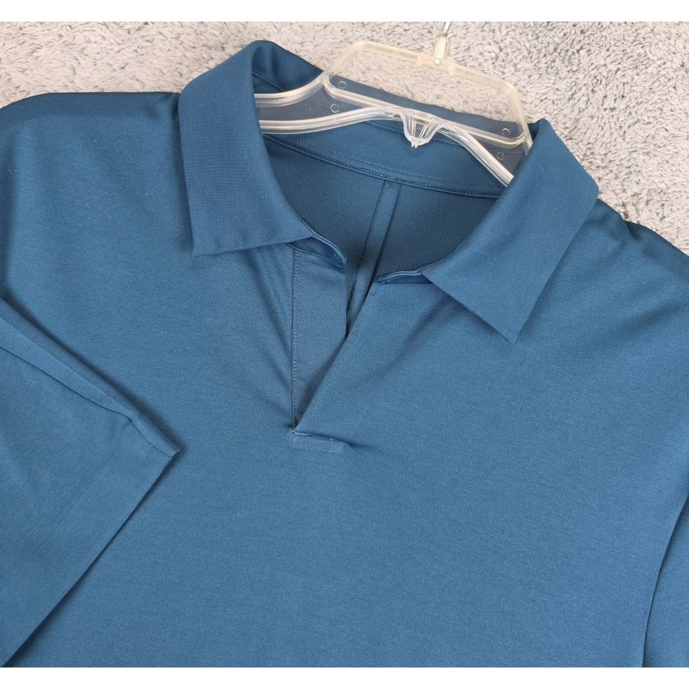 Lululemon Pique Performer Johnny Collar Polo Shirt Mens Medium Blue Short Sleeve